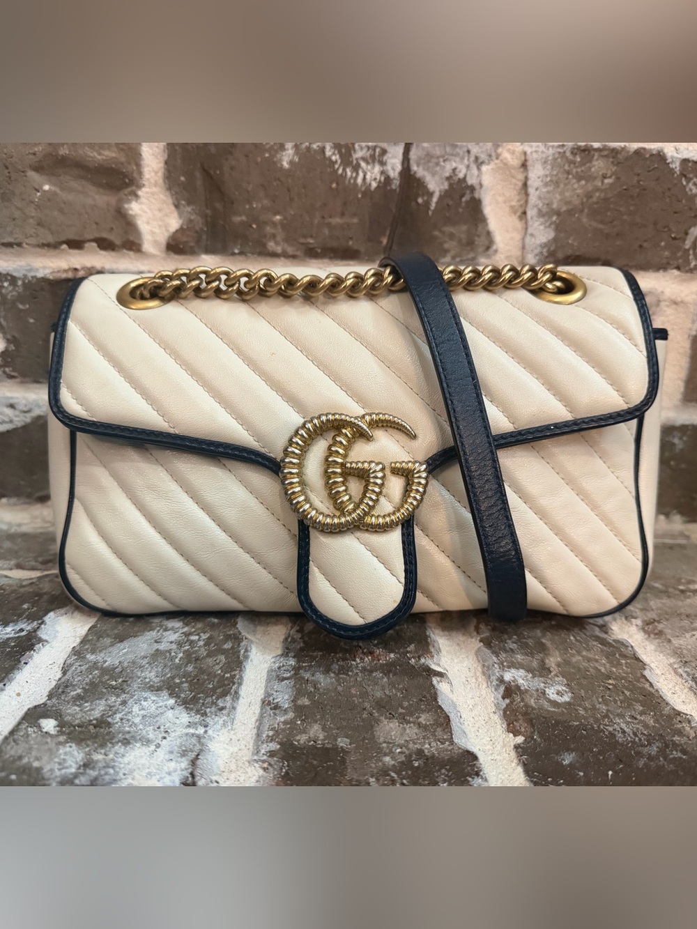 Gucci Vintage Effect Calfskin Matelasse Diagonal Torchon GG Marmont Bag